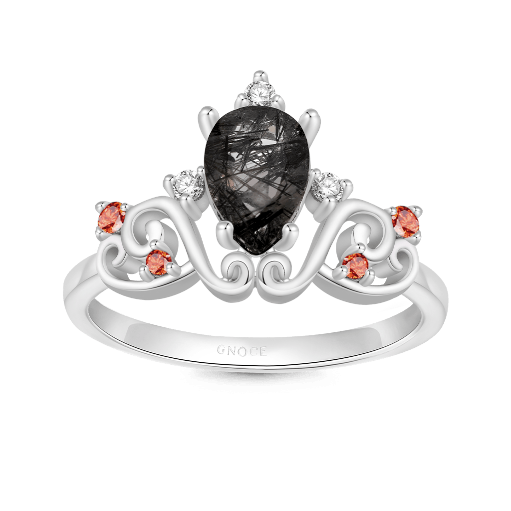 Gnoce Pear Black Rutilated Quartz Stackable Rings_3