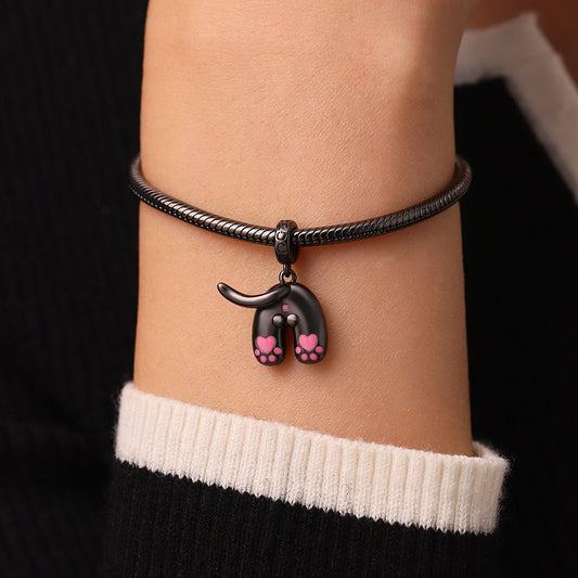Gnoce Cute Cat Pink Love Paw Print Tail Pendant Dangle Charm_7