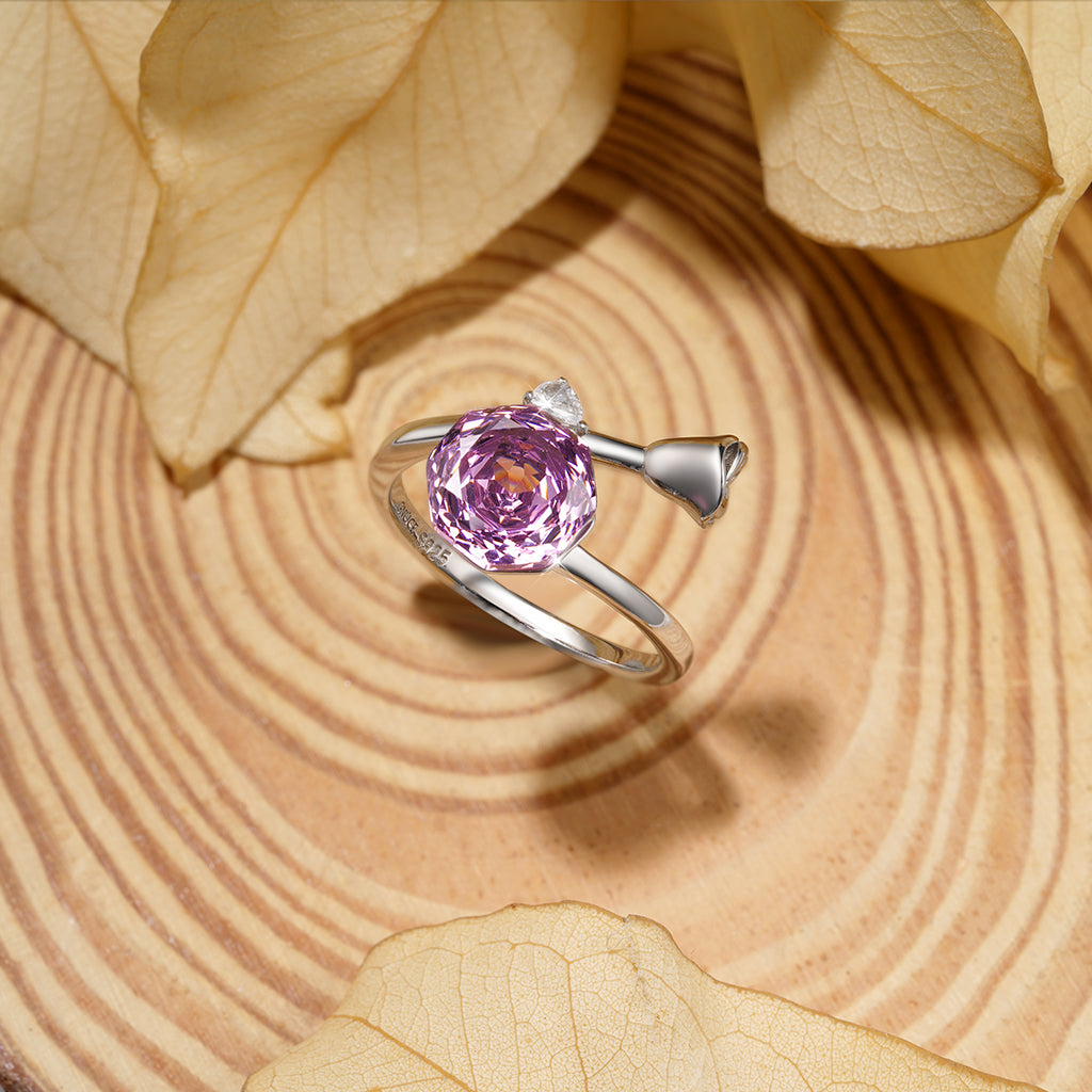 Gnoce Pink Rose Cut Open Promise Ring Platinum-plated Silver Blend_3