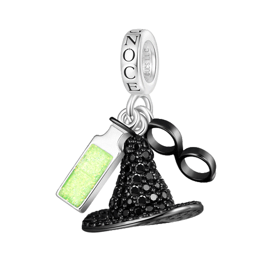Gnoce Wicked Elphaba Black Hat & Glasses & Bottle Triple Pendant Dangle Charm_1