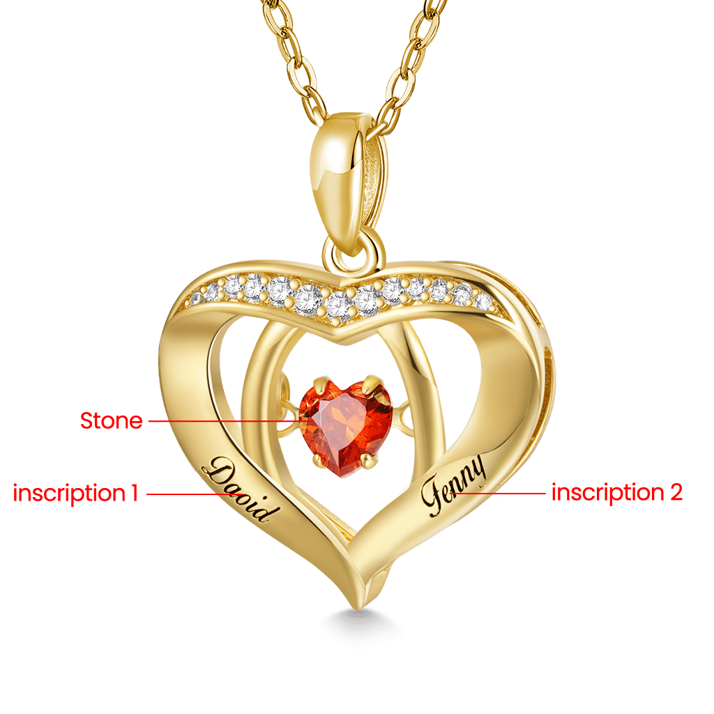 Gnoce Engravable Forever Together Birthstones Heart Necklace_2