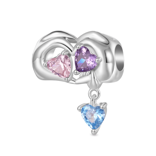 Gnoce Family of Three Holding Hands Birthstone Heart Charm_1