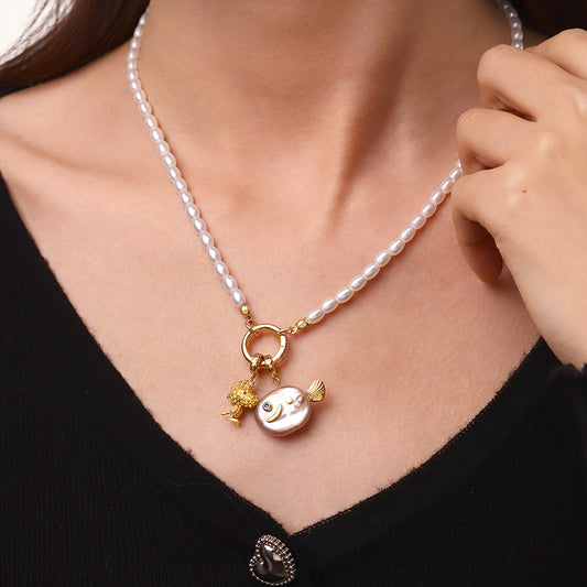 Gnoce Pearl Ocean Clasp Chain Necklace_6