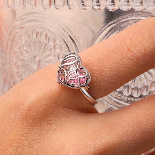 Gnoce Mother's Day Openable Hollow Heart with Diamond Ring_6