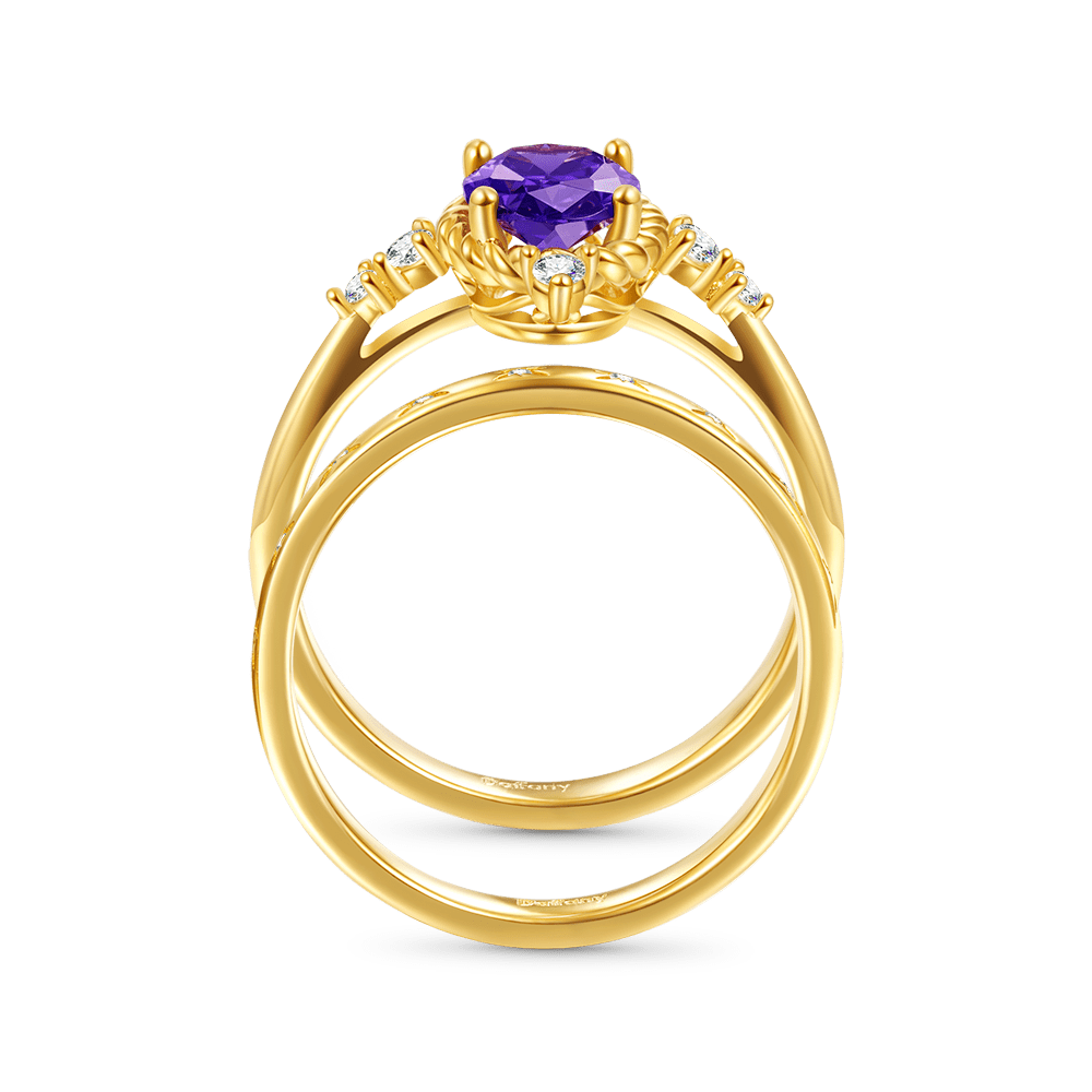 Oval Cut Amethyst Vintage Stacking Engagement Band Ring Set_3