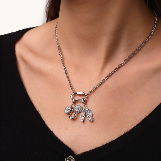 Gnoce Silver Oval Hoop Lock Chain Necklace_5