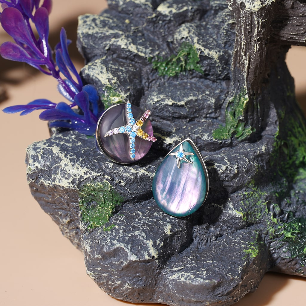 Gnoce Ocean Aurora Mother of Pearl Earrings Platinum-plated Silver Blend_4