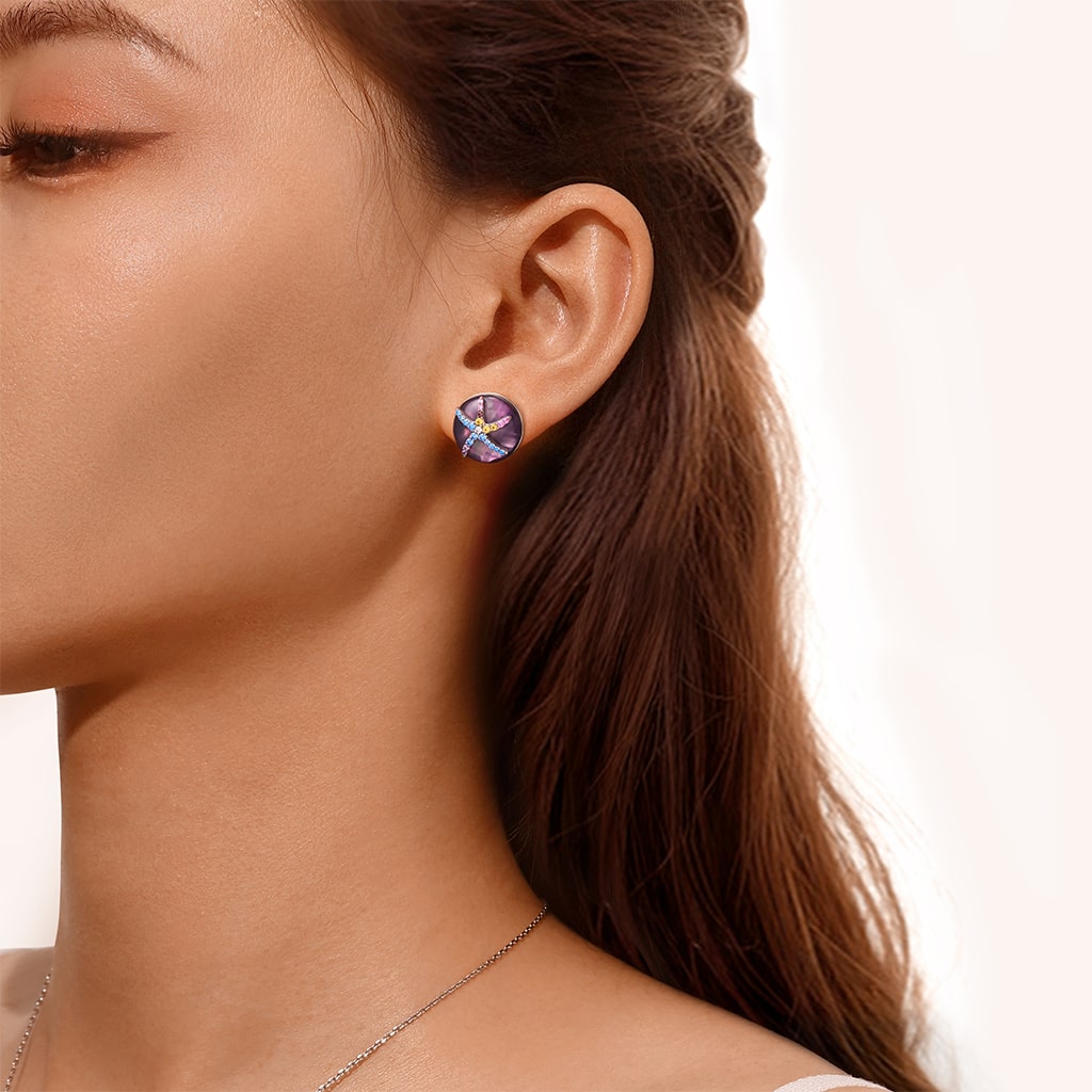 Gnoce Ocean Aurora Mother of Pearl Earrings Platinum-plated Silver Blend_7