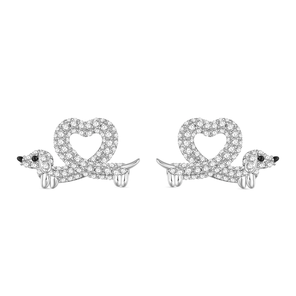 Gnoce Dachshund Heart Diamond Earrings Platinum-plated Silver Blend_1