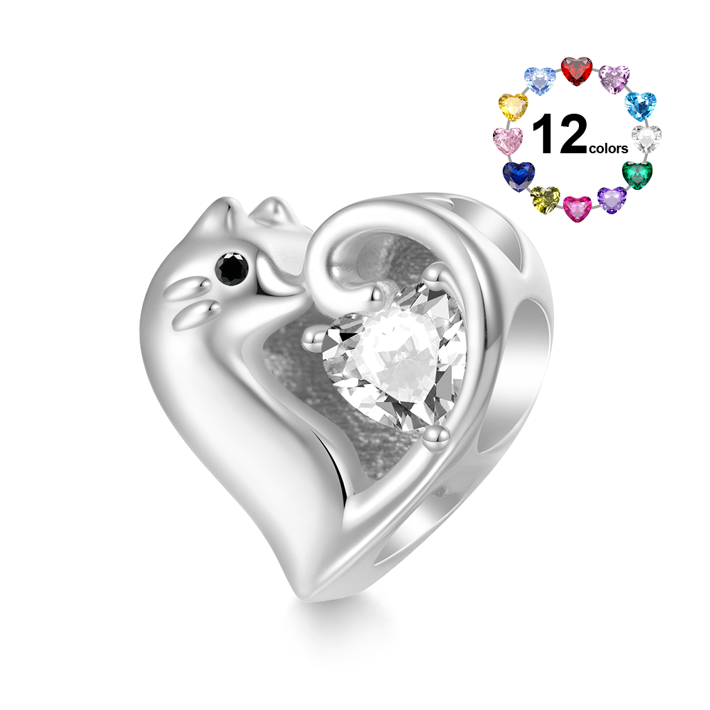 Gnoce Cat Love Heart Engravable Birthstone Charm_1
