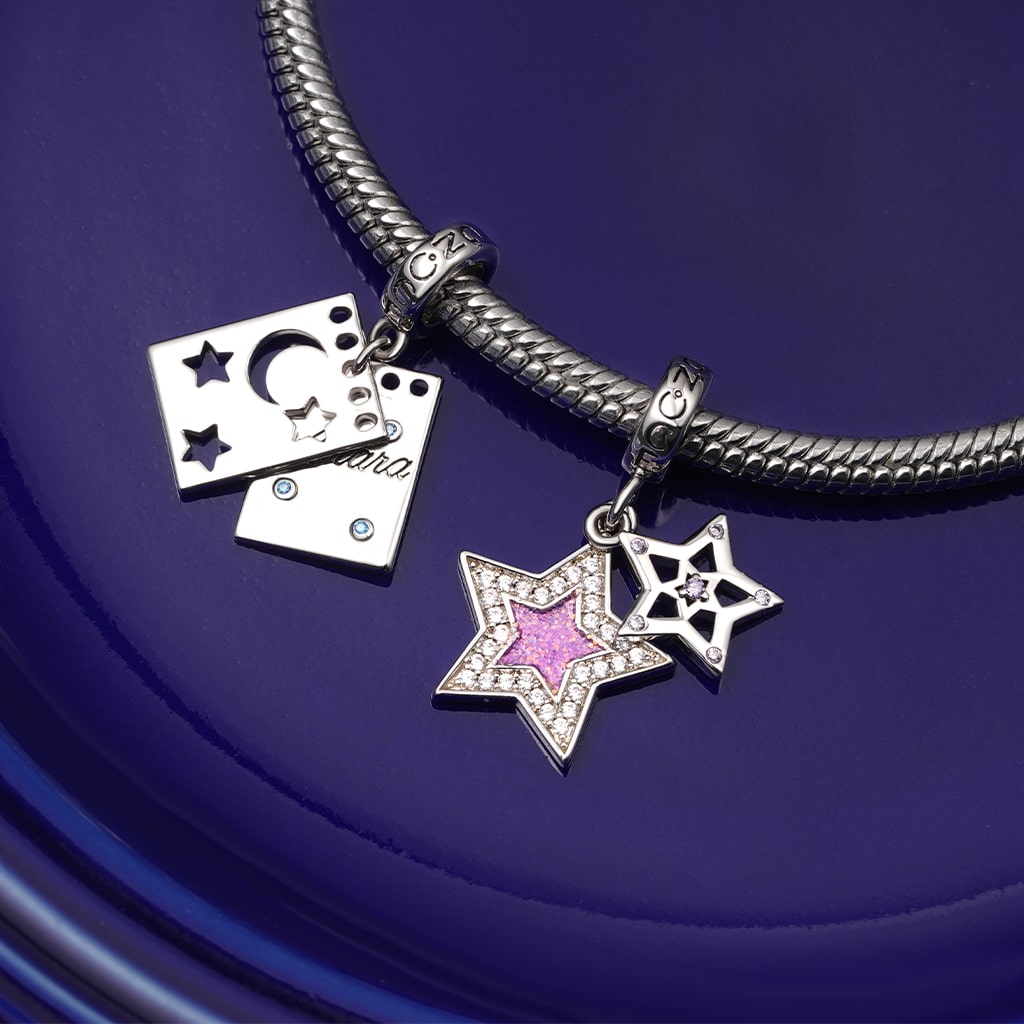 Gnoce Engravable Moonlight Stars Spiral Notebook Pendant Dangle Charm_5