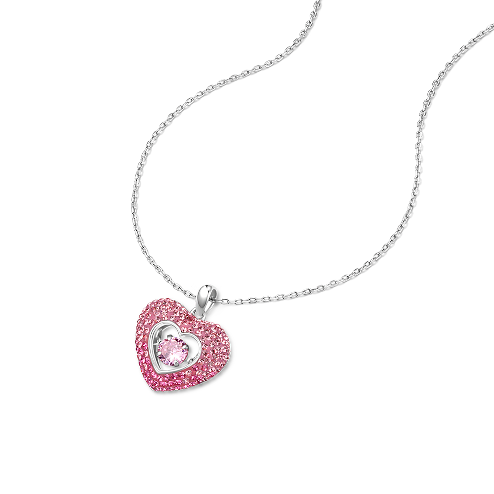 Sparkling Pavé Heart Dancing Birthstone Pendant Necklace_2