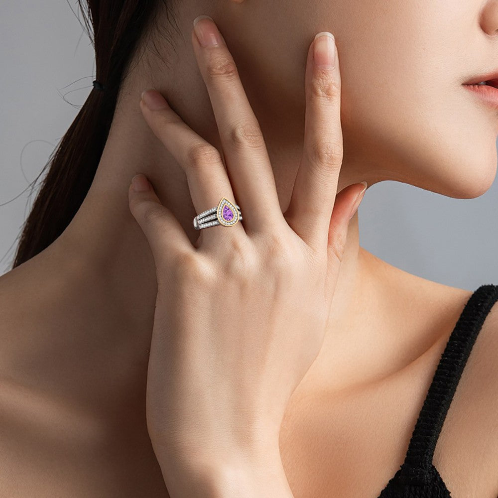 Gnoce Amethyst Double Pear Halo Split Shank Ring_6