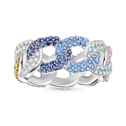 Gnoce Rainbow Pavé Cuban Link Ring_1
