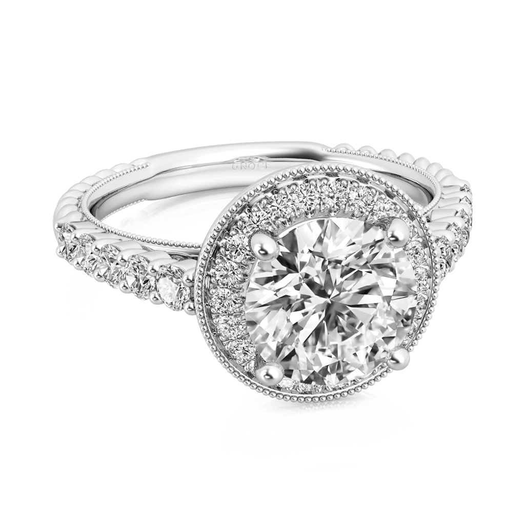 Gnoce Round Cut Halo Milgrain Ring Platinum-plated Silver Blend_3