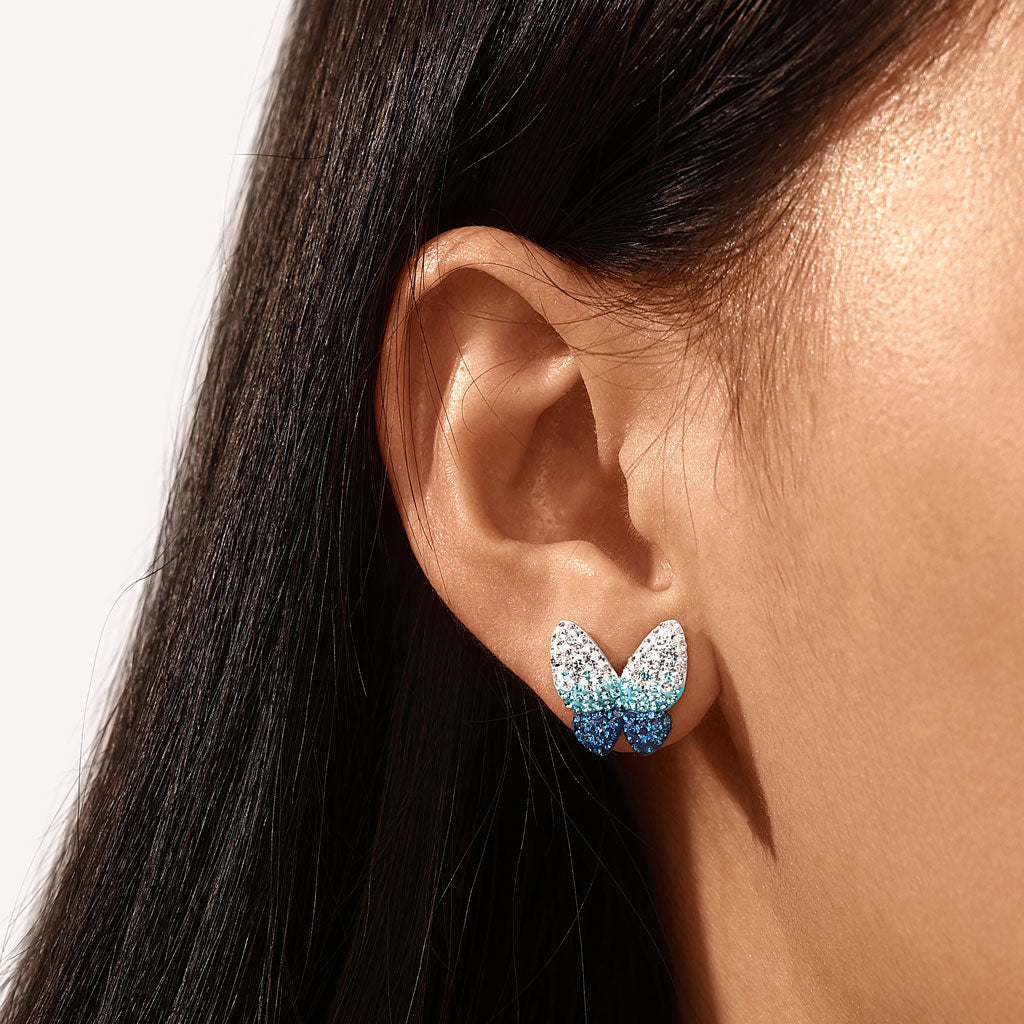 Gnoce Blue Gradient Butterfly Earrings Platinum-plated Silver Blend_5