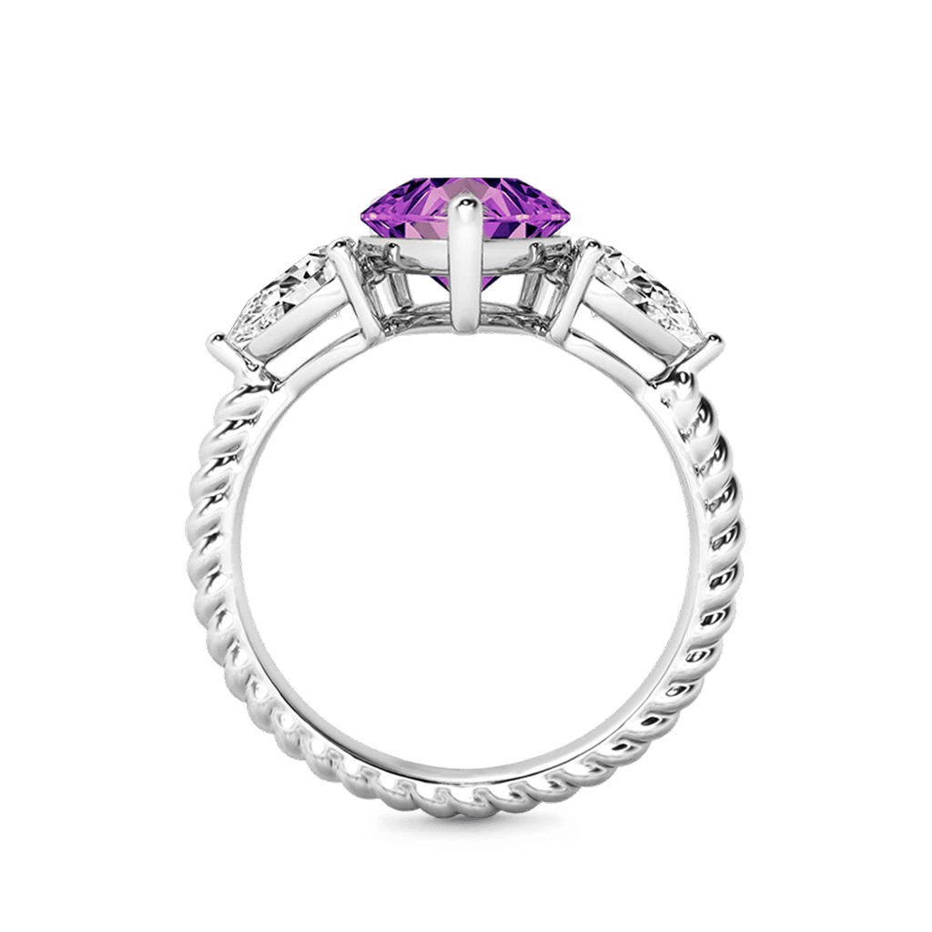 Gnoce Pear Amethyst Three-stone Twisted Rope Ring Platinum-plated Silver Blend_4