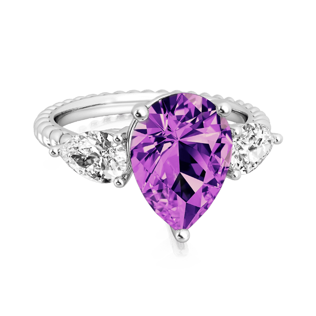 Gnoce Pear Amethyst Three-stone Twisted Rope Ring Platinum-plated Silver Blend_2