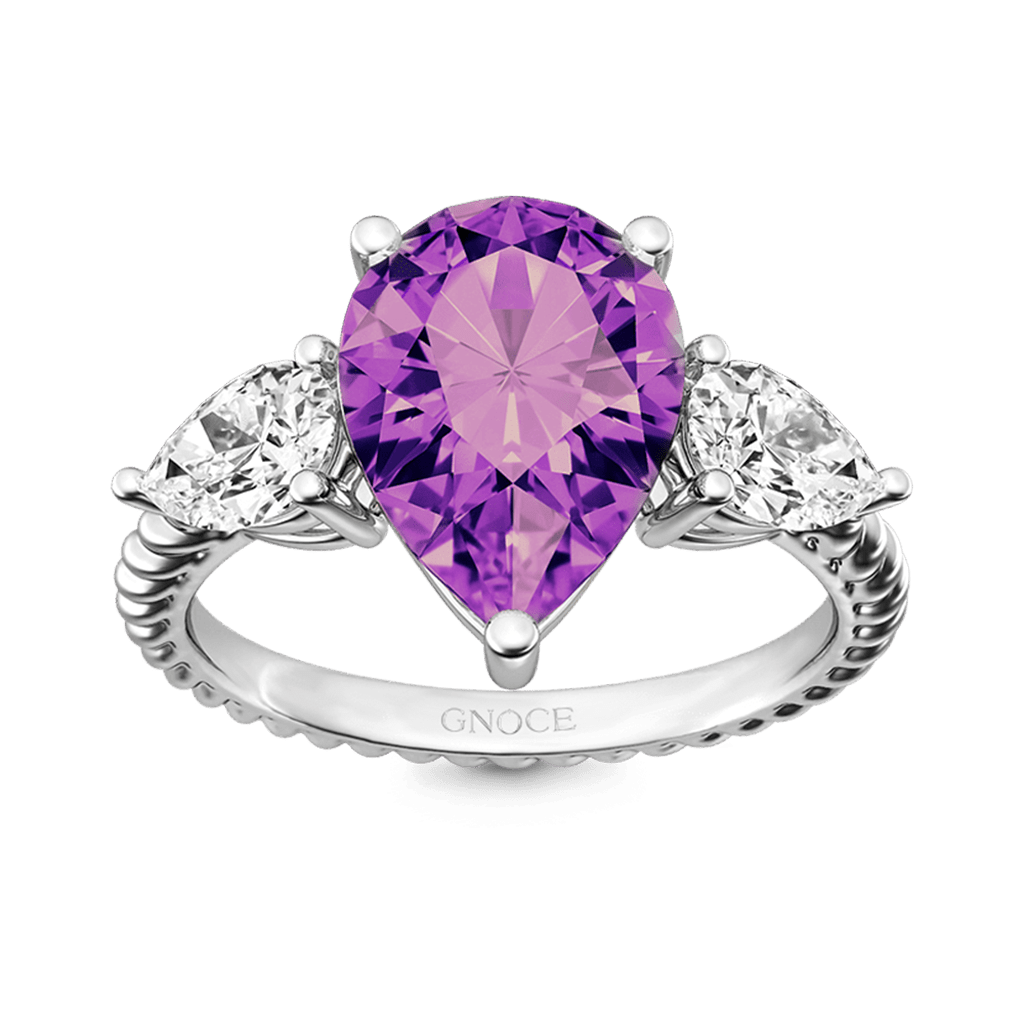 Gnoce Pear Amethyst Three-stone Twisted Rope Ring Platinum-plated Silver Blend_1