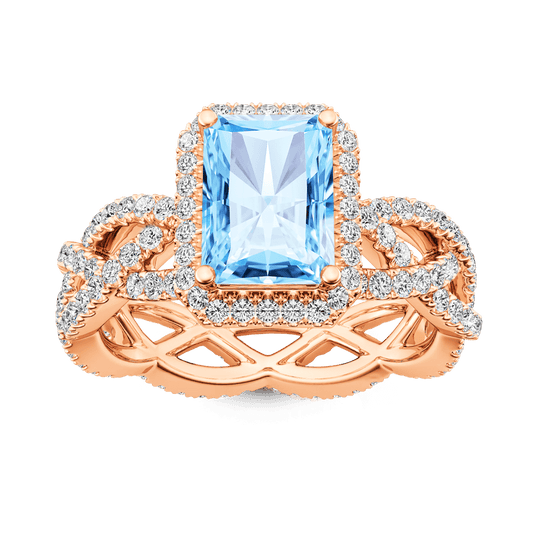 Gnoce Aquamarine Radiant-cut Halo Crossover Band Engagement Ring_1