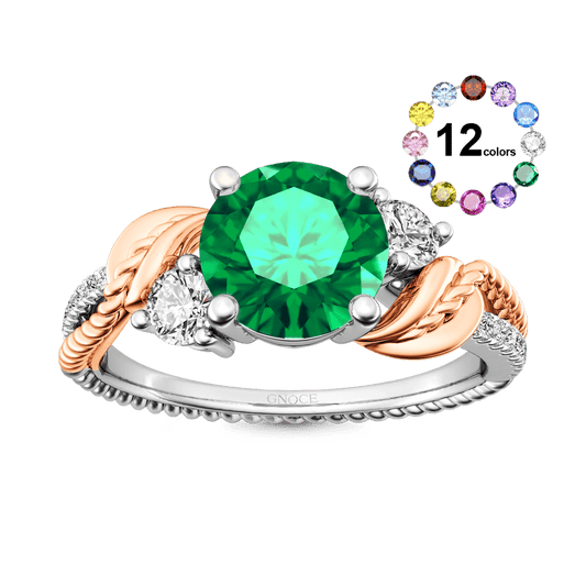 Gnoce Two-tone Three Stone Twisting Birthstone Ring_1