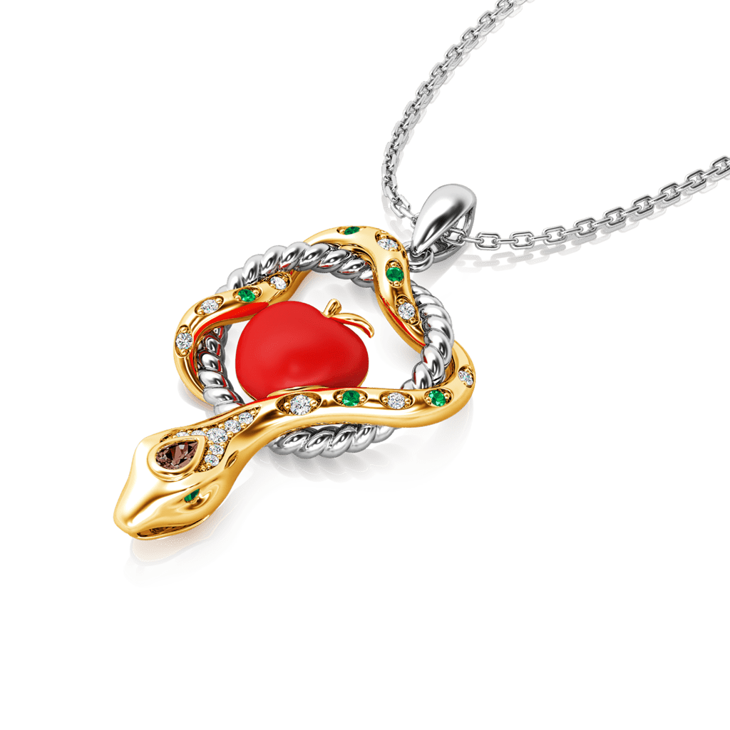 Gnoce Serpent and Forbidden Fruit Necklace Platinum-plated Silver Blend_4