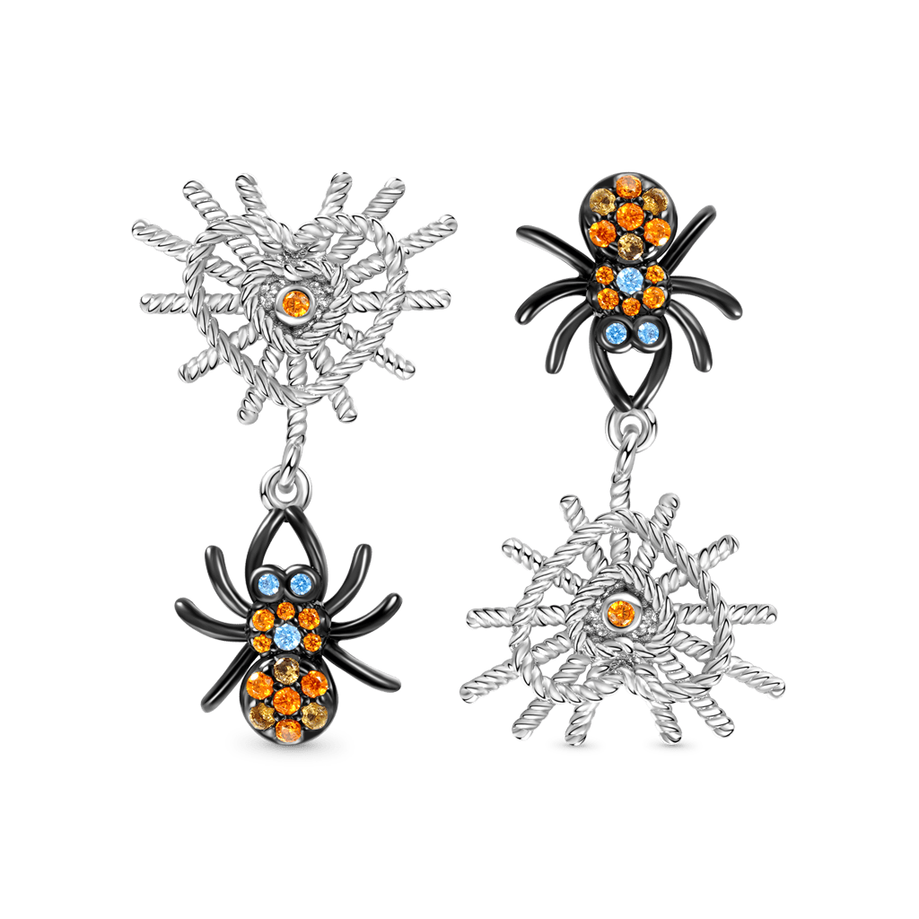 Gnoce Mismatched Spider Heart Net Earrings Platinum-plated Silver Blend_1