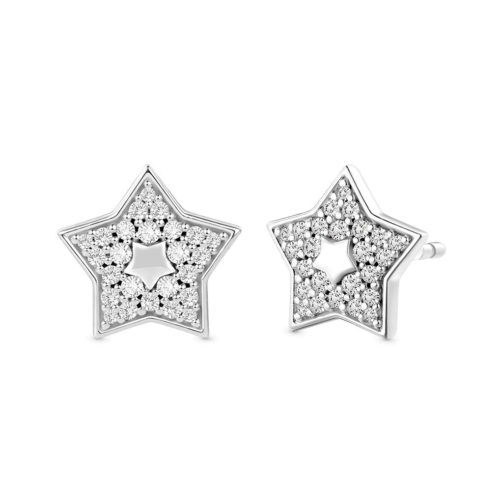 Gnoce White Topaz Pave Star Stud Earrings Platinum-plated Silver Blend_1