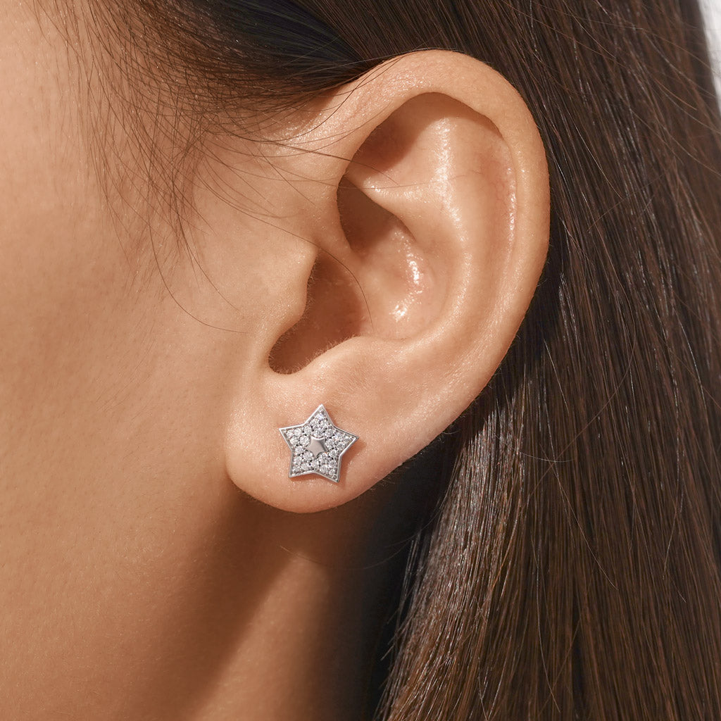 Gnoce White Topaz Pave Star Stud Earrings Platinum-plated Silver Blend_4