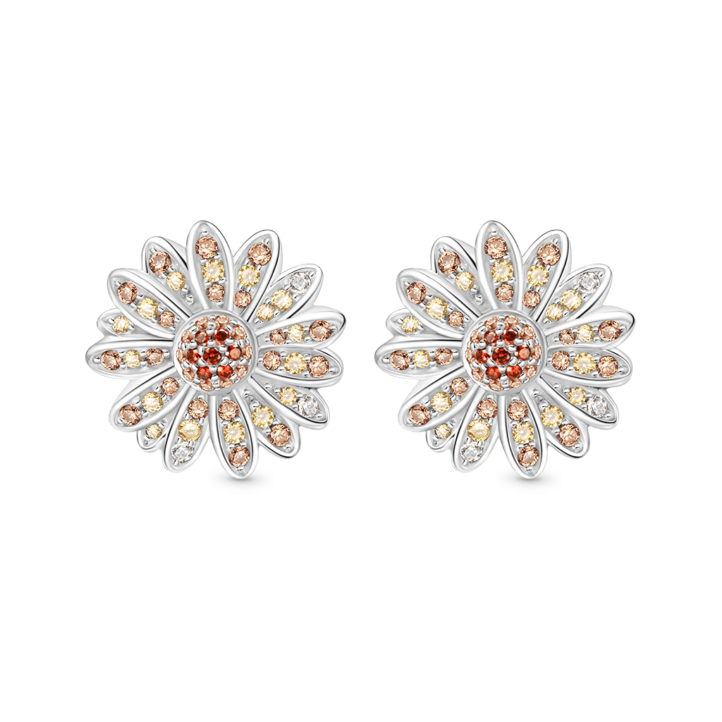 Gnoce Yellow Citrine Daisy Stud Earrings Platinum-plated Silver Blend_1