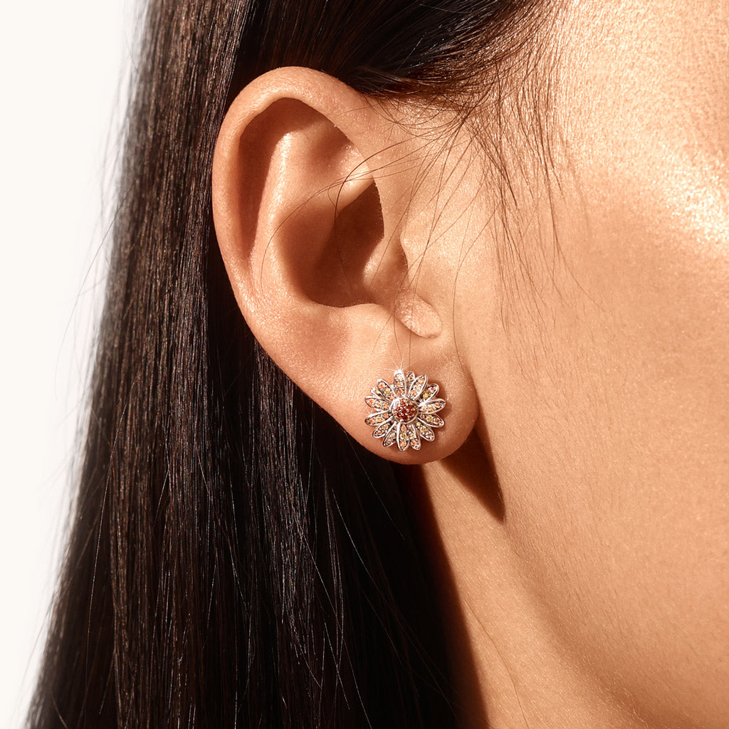 Gnoce Yellow Citrine Daisy Stud Earrings Platinum-plated Silver Blend_4