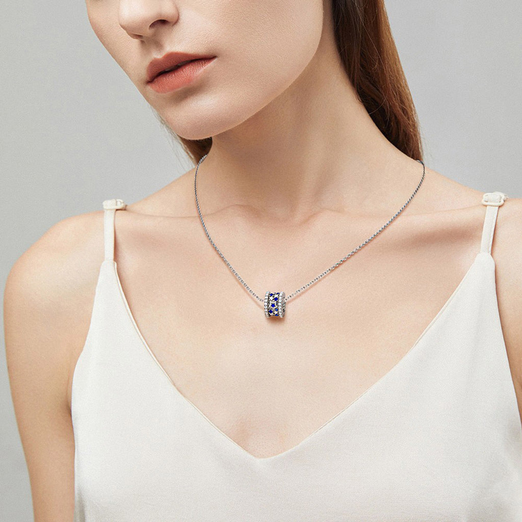 Gnoce Blue Starry Drum Pendant Necklace_4
