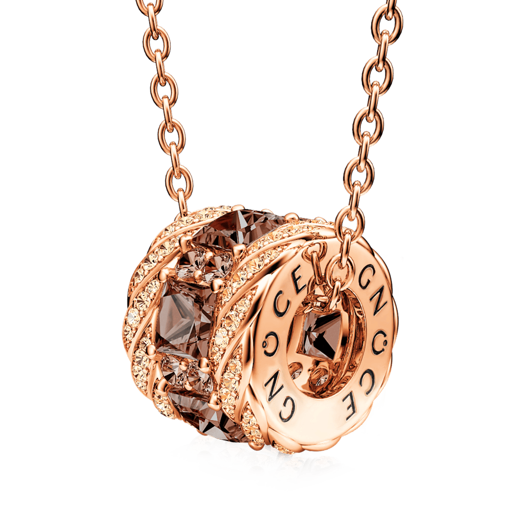 Gnoce Brown Gems Paved Drum Necklace_1