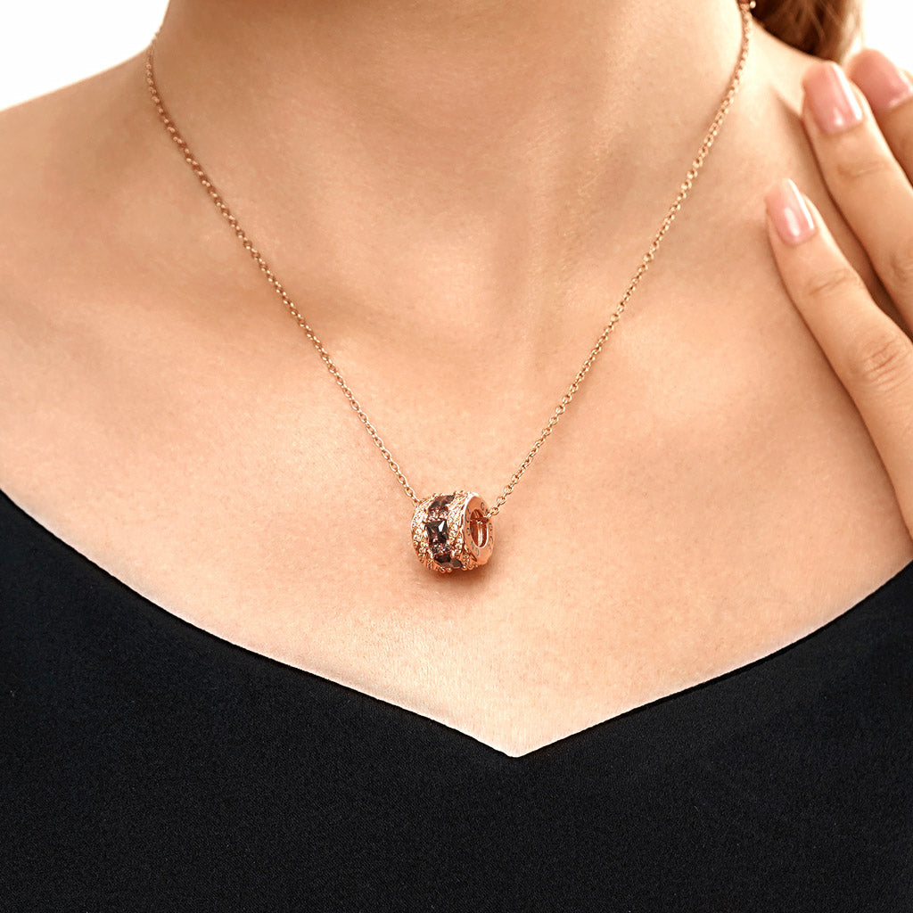 Gnoce Brown Gems Paved Drum Necklace_5