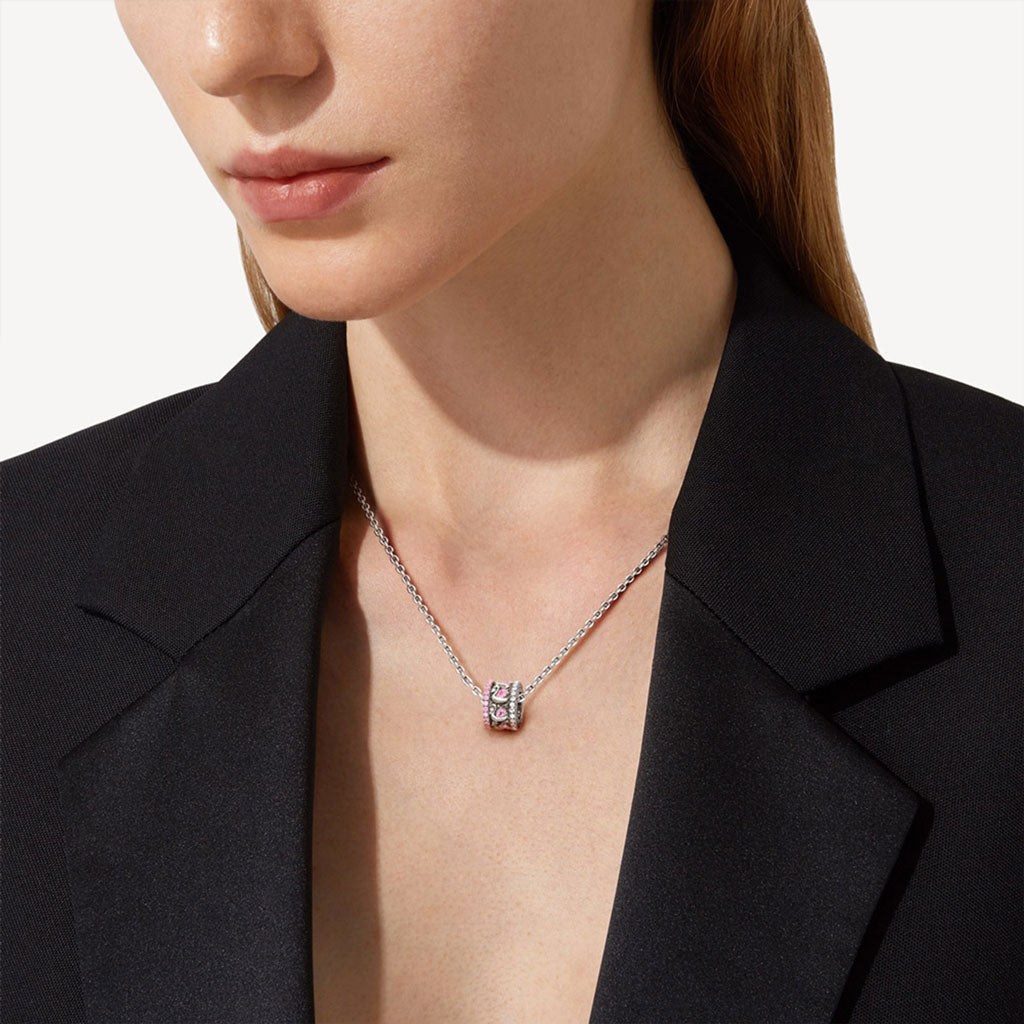 Gnoce Pink Swan Drum Pendant Necklace Platinum-plated Silver Blend_4