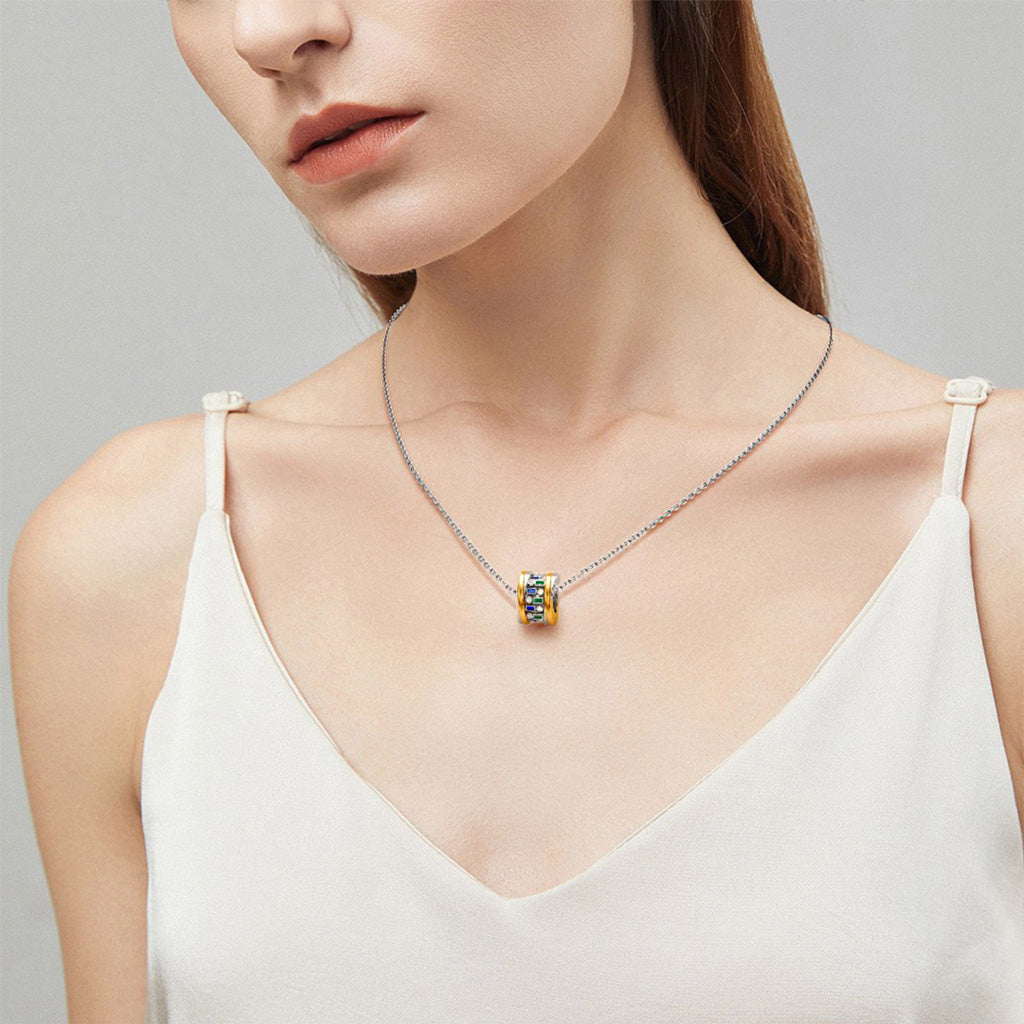 Gnoce Alternating Blue & Green Emerald Cut Drum Pendant Necklace_4