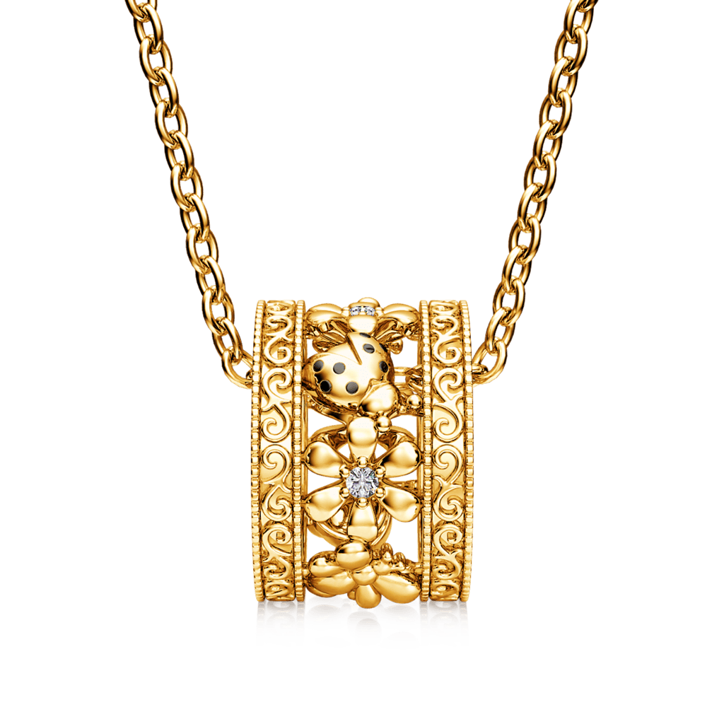 Gnoce Ladybug on Flower Drum Pendant Necklace_2