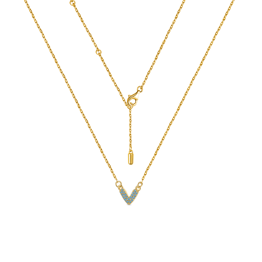 Gnoce 18K Gold Plated "V" CZ Birthstone Necklace_1