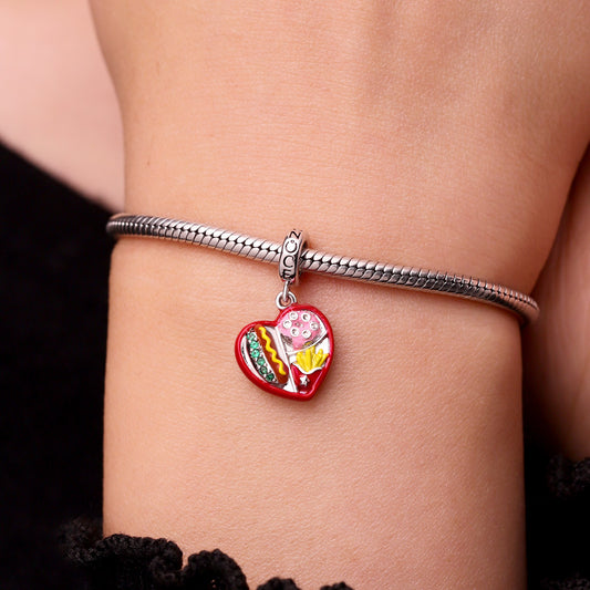 Gnoce Heart Fast Food Box with Junk Food Pendant Dangle Charm_5