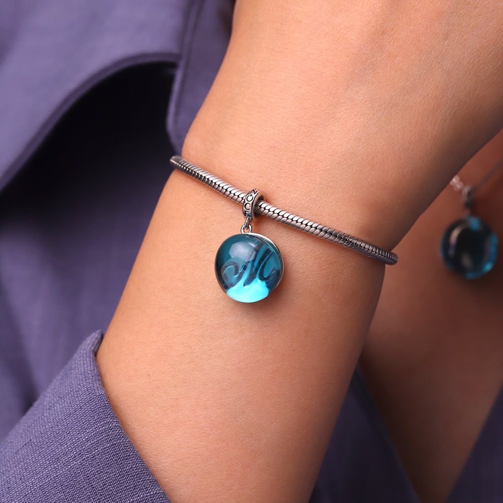 Gnoce Initial Letter Sea Glass Projection Pendant Dangle Charm_6