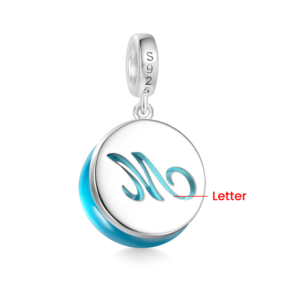 Gnoce Initial Letter Sea Glass Projection Pendant Dangle Charm_2