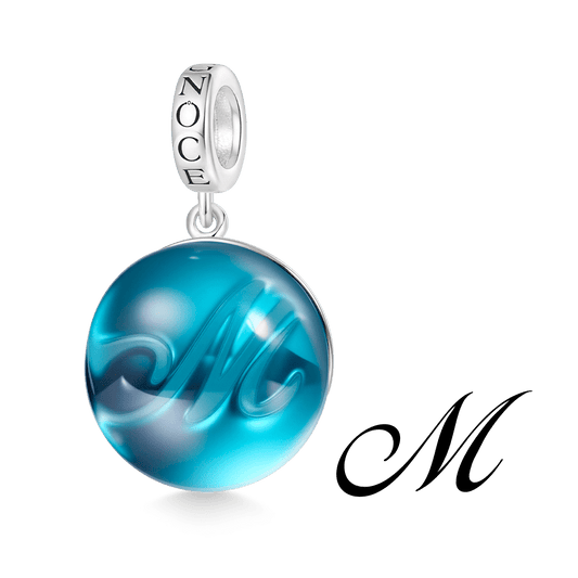 Gnoce Initial Letter Sea Glass Projection Pendant Dangle Charm_1