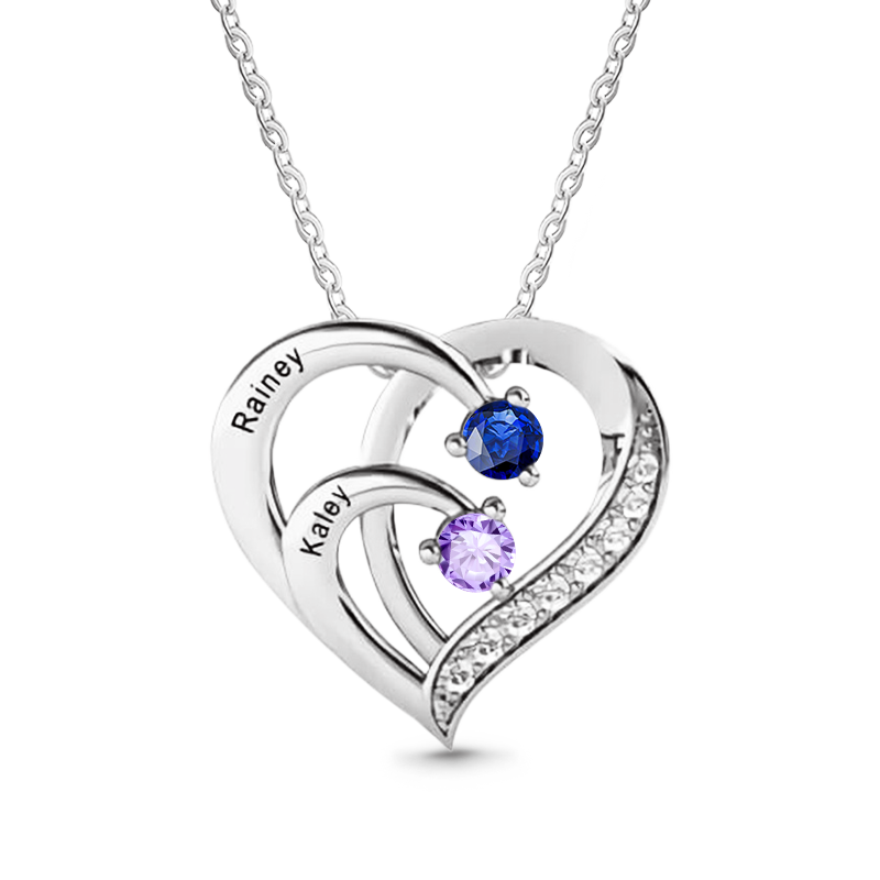 Gnoce Personalized Heart Necklace with 1-4 Birthstone and 1-4 Name_6