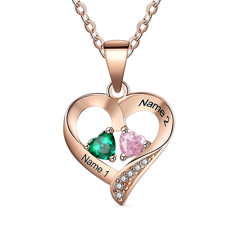 Gnoce Double Heart Engravable Birthstone Diamonds Necklace_3