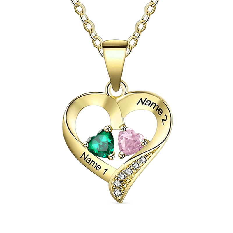 Gnoce Double Heart Engravable Birthstone Diamonds Necklace_4