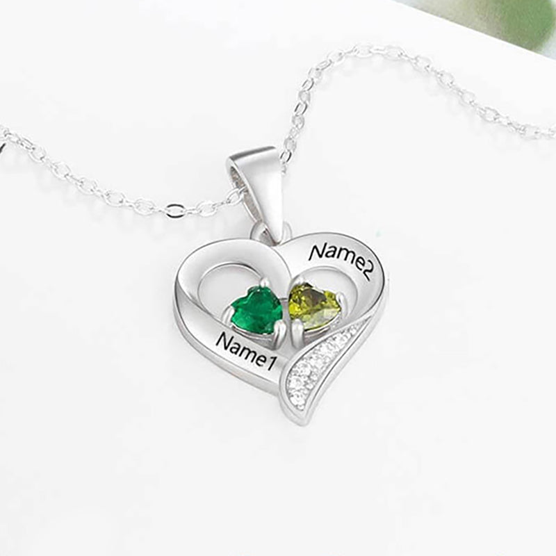 Gnoce Double Heart Engravable Birthstone Diamonds Necklace_5