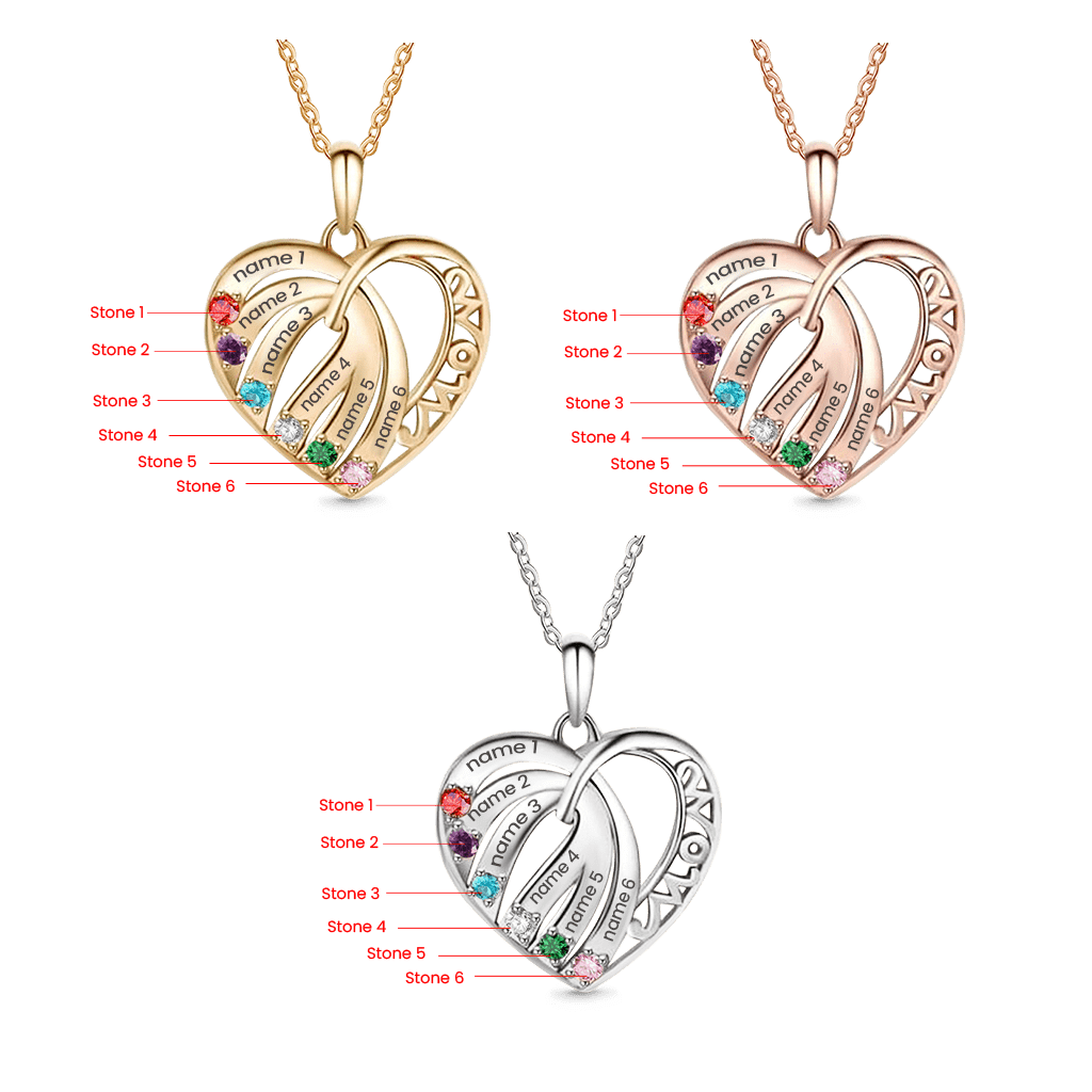 Gnoce Engravable Family Name 'MOM' Heart Necklace_5