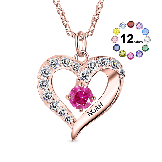 Gnoce Diamonds Love Heart Necklace with 1-5 Birthstones_1