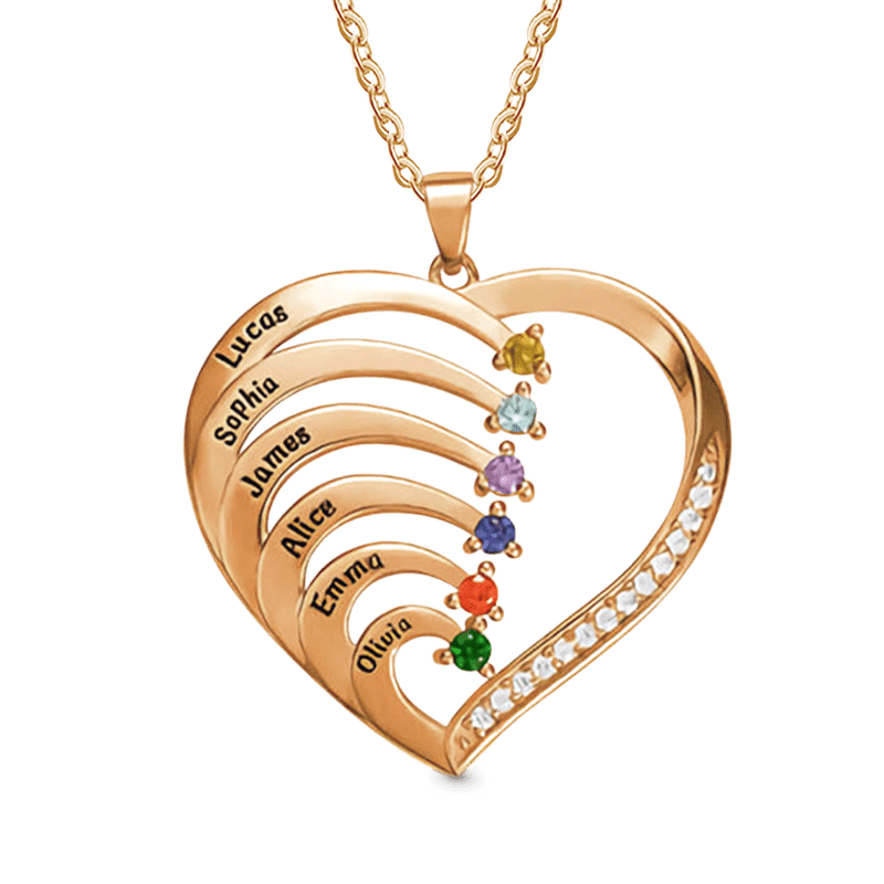 Gnoce Creative Three-color DIY Heart Necklace with 1-6 Birthstones_3