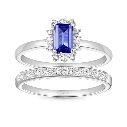 Gnoce Sparkling Tanzanite Blue Square Rings Platinum-plated Silver Blend_1